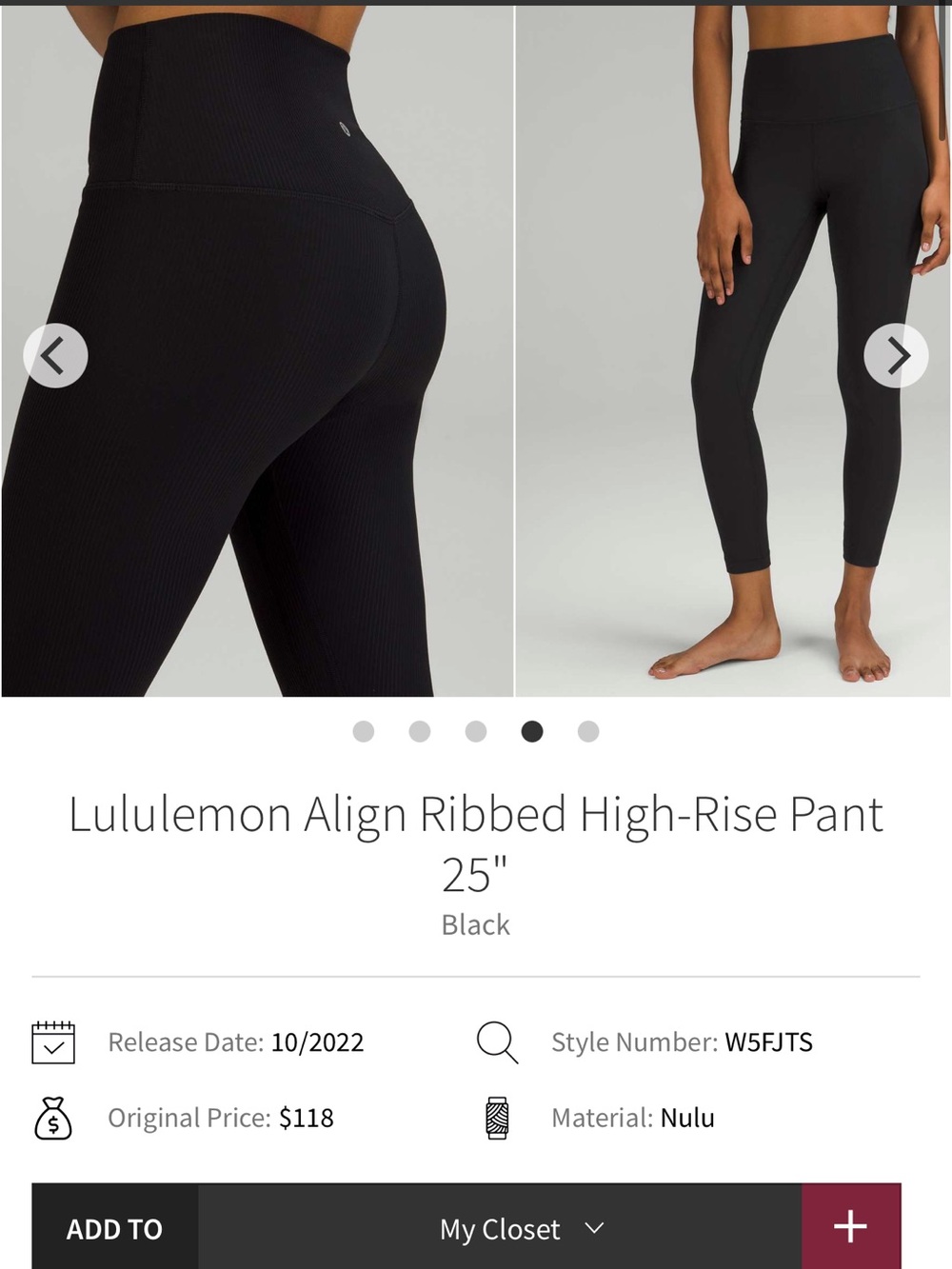 lululemon Align Ribbed High-Rise 25" Pant - Black